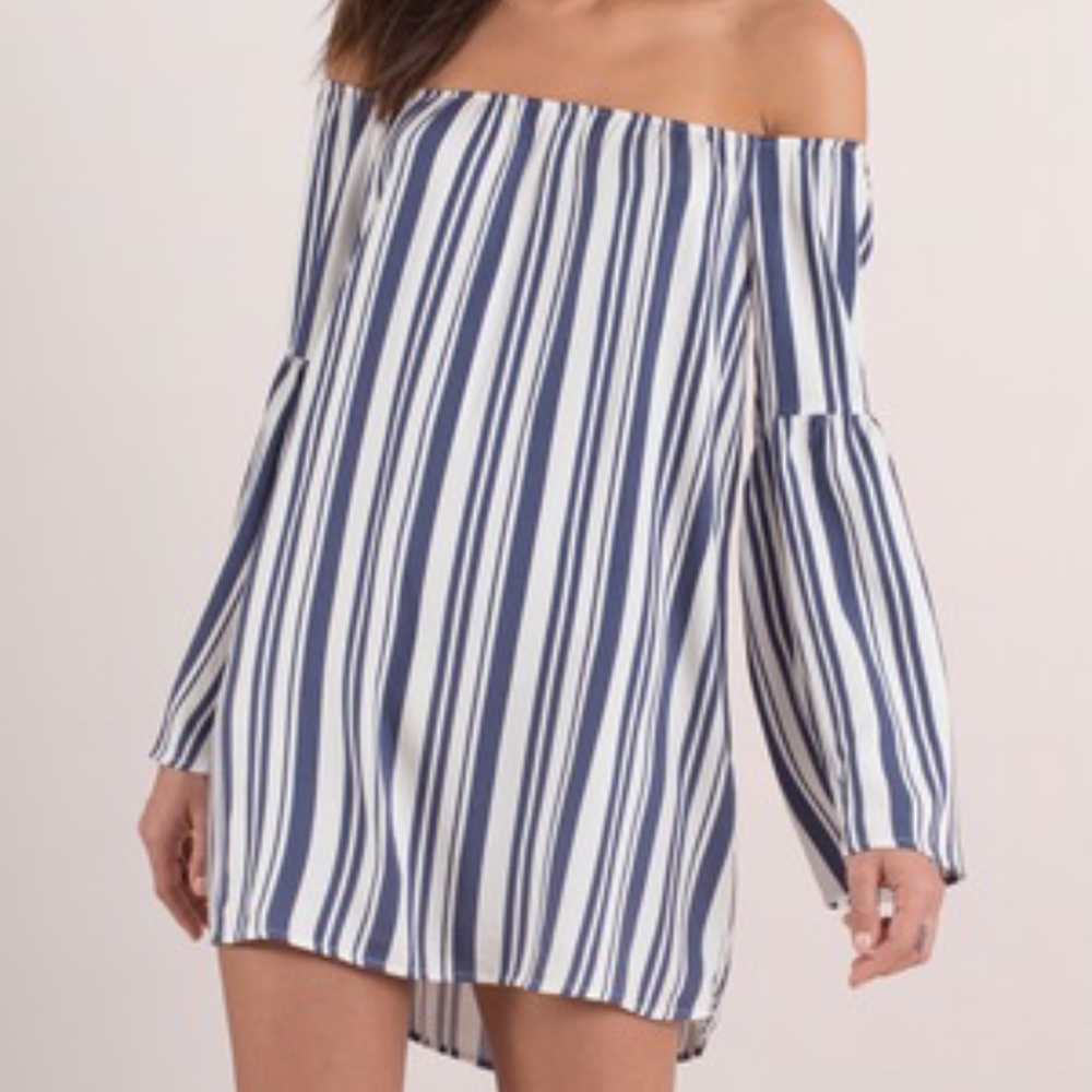 PEACE OF MIND WHITE MULTI STRIPED SHIFT DRESS (S)